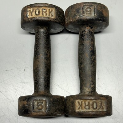 2, Vintage York 5 LBS Pound Roundhead Dumbbells With Flat Rest (10 lbs)