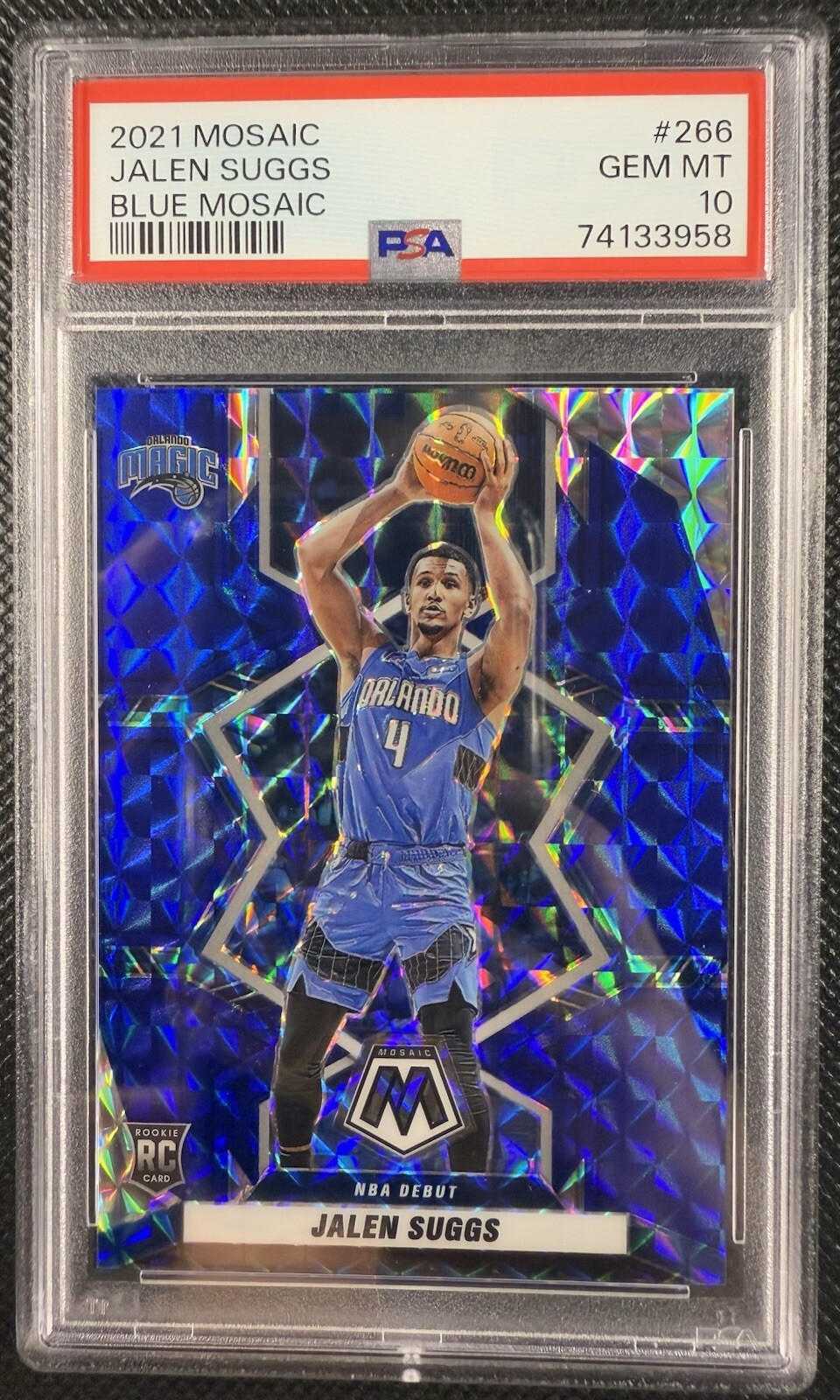 2021-22 Panini Mosaic Jalen Suggs Blue Mosaic NBA Debut Rookie /99 #266 PSA 10