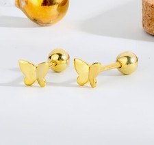 14K Gold Plated Solid S925 Tiny Butterfly Studs Earrings Helix Balls Screw backs
