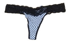 Frederick's of Hollywood Thong Dot Print Black lace Cotton new size L