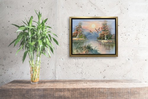 NY Art-Original Oil Painting of Bob Ross style River View On Canvas 8x10 Framed - Picture 2 of 6