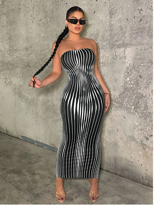 knit striped knitted bodycon dress Black Bodycon Dress Strapless Midi Textured main image 1