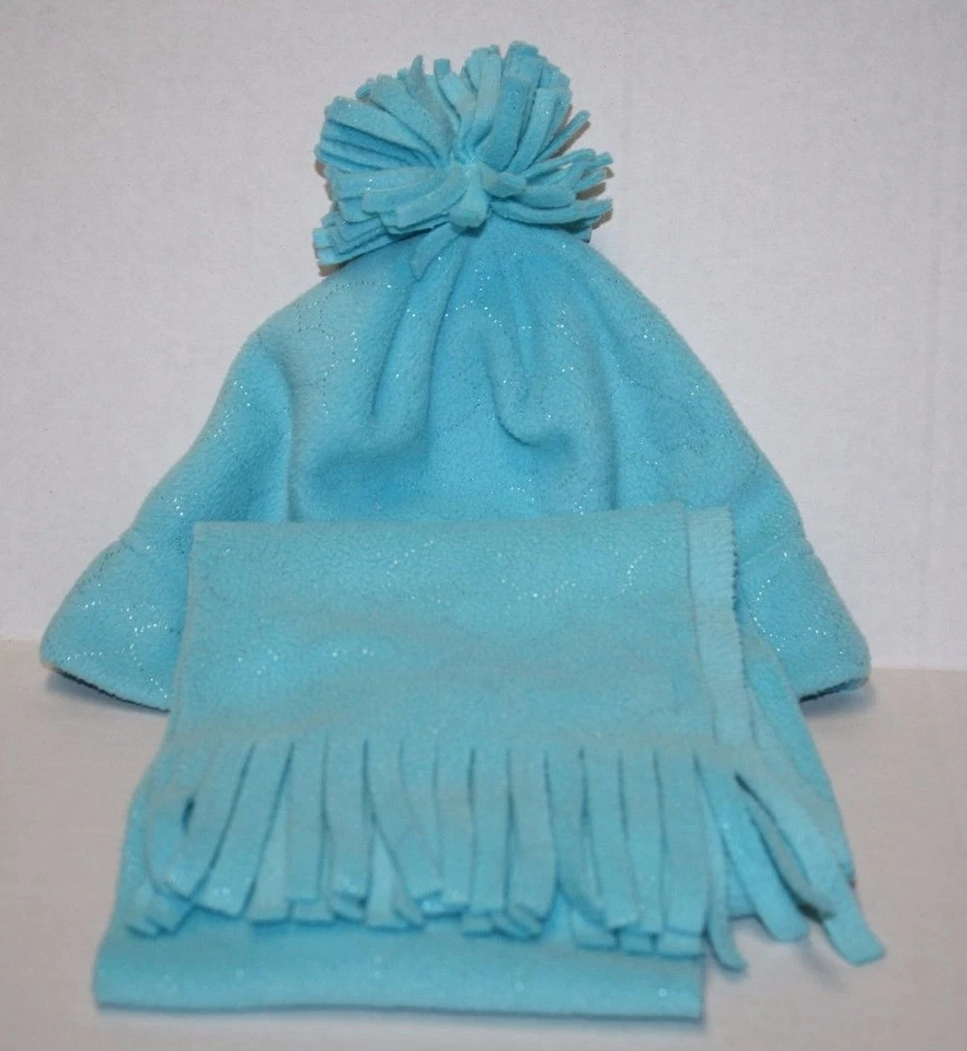 Antiguo Azul Marino Niñas L XL Invierno Polar Bufanda Sombrero Gorra Turquesa Azul Plata Brillante Foto 2 de 4