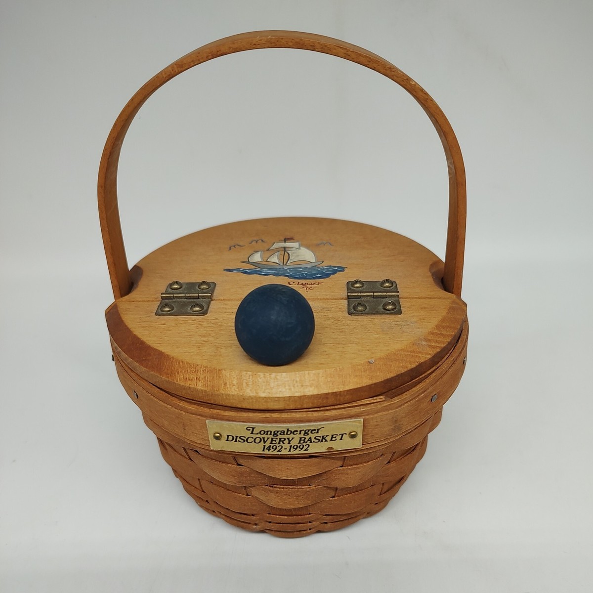 小物入れ Longaberger basket Rare Longaberger Discovery Basket With Hand Painted Lid 1991 | eBay