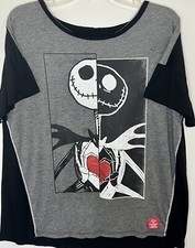 Disney Nightmare Before Christmas T-shirt Tee Black Grey Sleeves SZ XL Disneyana