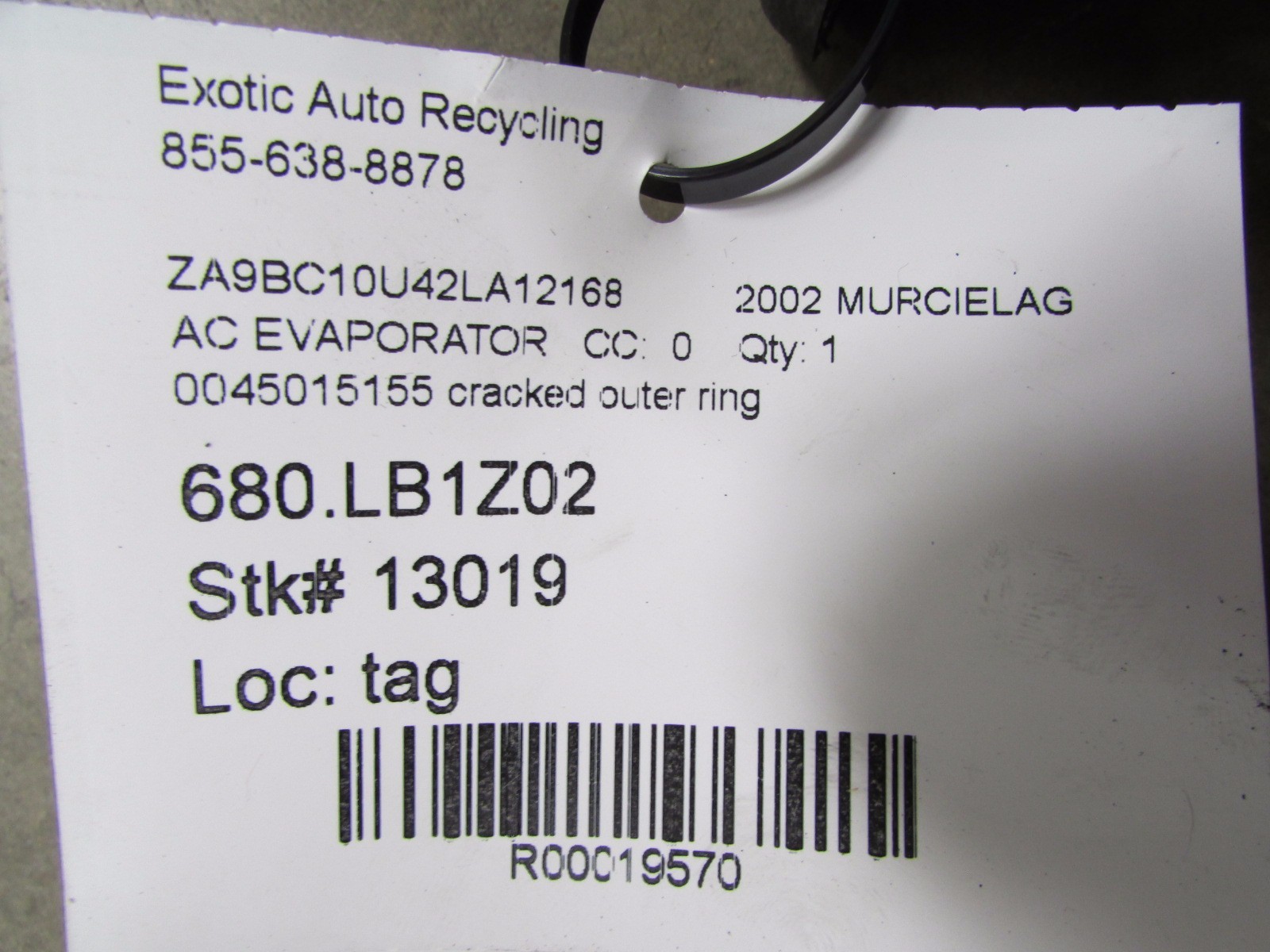 Lamborghini Murcielago, A/C Evaporator, Cracked Outer Ring, Used, P/N 0045015155