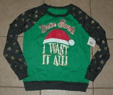 NEW NWT Christmas Holiday Jr Small 3/5 Sparkly Graphic Lightweight Sweatshirt