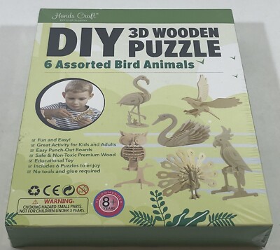 Hands Craft DIY 3D Wooden Puzzle Bundle Set Pack of 6 Bird Animals - Brand New