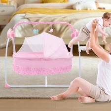 Electric Bluetooth Baby Cradle Swing Bassinet Rocking Crib Infant Bed Portable 