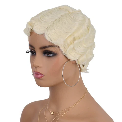 Women Short Curly Wig Finger Wave Wig Vintage 1920s Cosplay Party Wigs - Picture 15 of 25