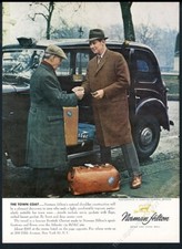 1961 London black taxi cab photo Norman Hilton men's coat vintage print ad