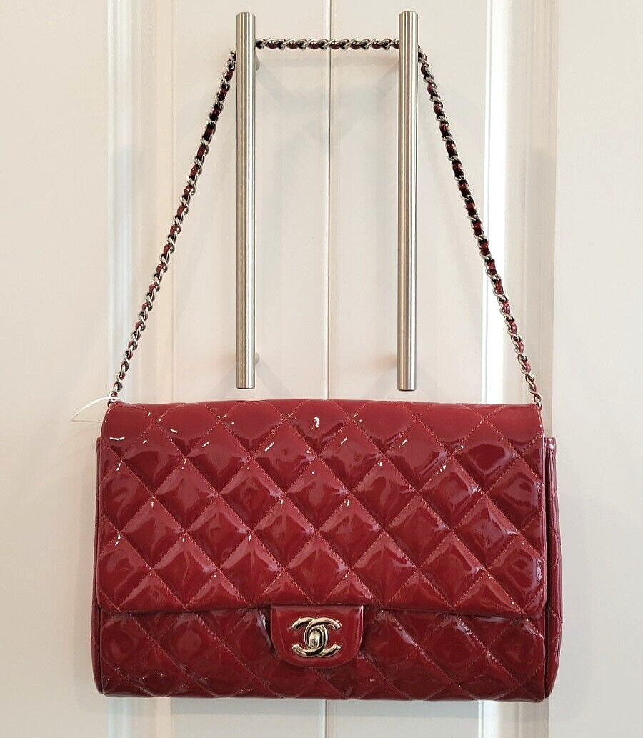 CHANEL Burgundy Flap Clutch/Shoulder Bag with Silver