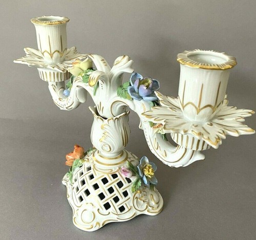 Antique Dresden Double Arm Candle Holder - Picture 2 of 11