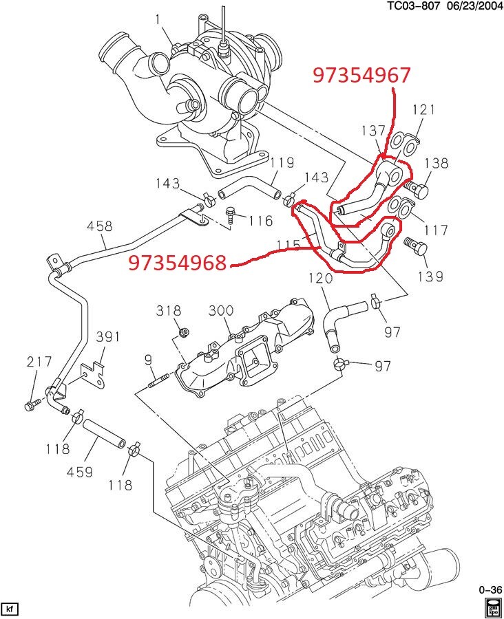 97354968 97354967 LLY 2004.52005.5 DURAMAX TURBO COOLANT FEED AND