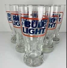 Vintage Bud Light Pilsner Glasses 6” Officially Licensed Anheuser Busch Set 6