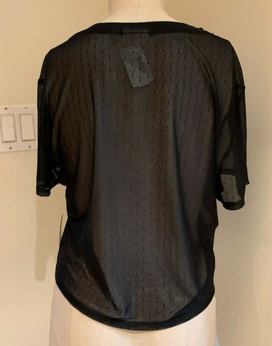 Nanette Lepore Black Mesh w/ Embroidery Short Sleeve Tank T Shirt Top Tunic Sz L - Picture 3 of 6
