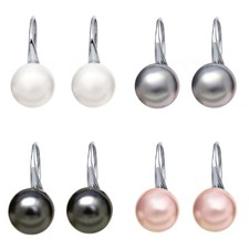 4 Colors 10/12/14mm Round South Sea Shell Pearl Dangle Silver Hook Earrings