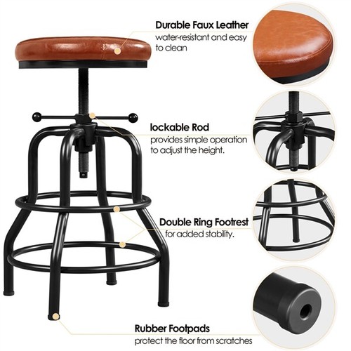 Bar Stool for Kitchen Counter Height Industrial Swivel Bar Stool Metal Stool - Picture 5 of 12