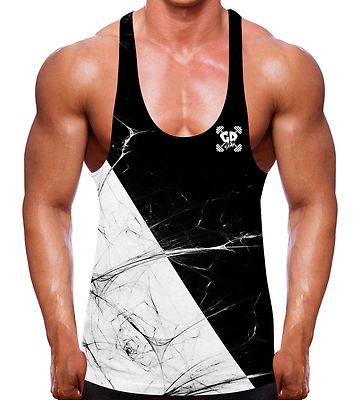 Shredded Black White Stringer Vest Workout Bodybuilding Men Gym Wear Muscle Top