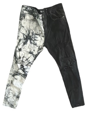 Unique Two-Tone Distressed Jeans - Black & Tie-Dye Design, Standout Style