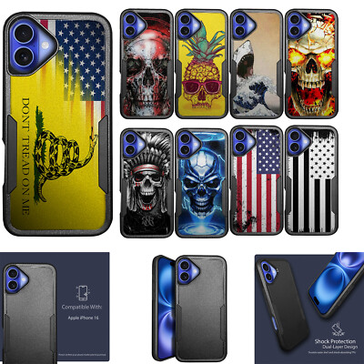 For [Apple iPhone 16 PLUS][HYBRID ARMOR][Dual Two Piece Case] Black Case
