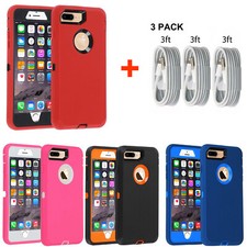For Phone 7 8 Plus Case Heavy Duty Hybrid Drop Proof Cover 3 Charger Cables