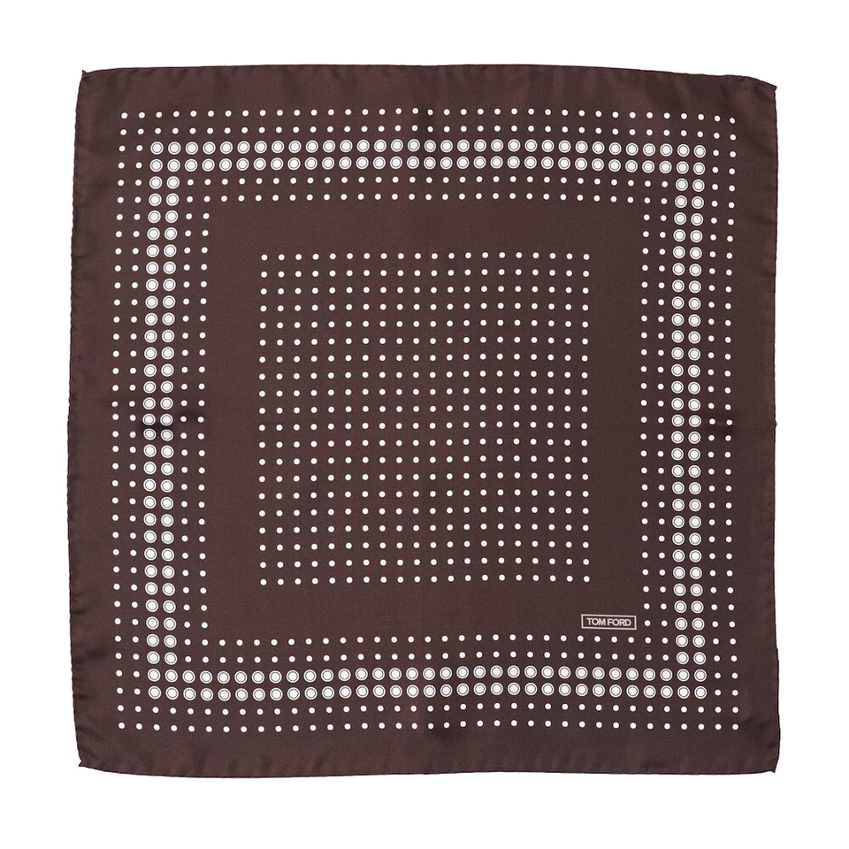 Nuevo $180 TOM FORD Pañuelo de Bolsillo de Seda Estampado de Punto Marrón y Blanco Chocolate Foto 2 de 4