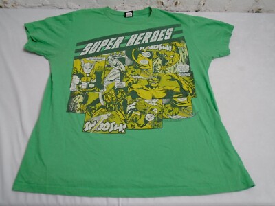 Vintage Y2K Maverl Mad Engine T Shirt Green Camic Book Graphic Hulk Spiderman L