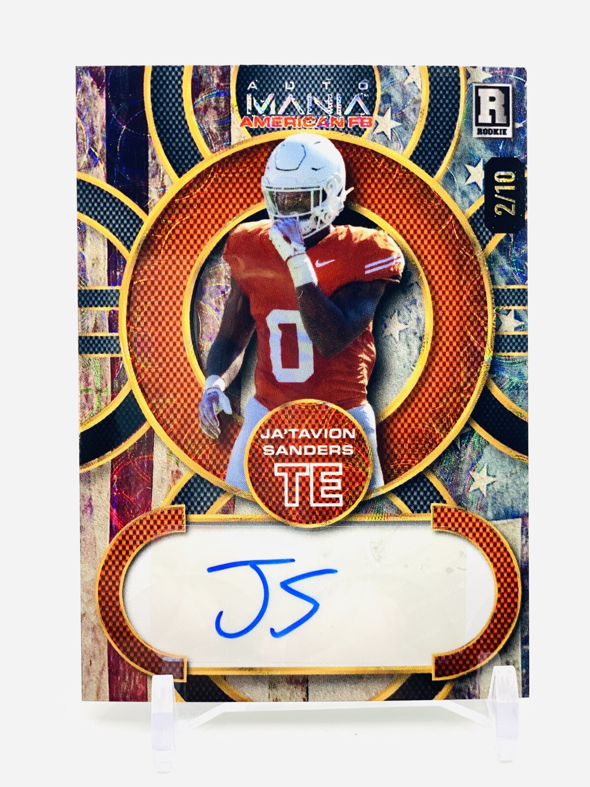 JA'TAVION SANDERS /10 RC AUTO SP Donut Circles Vintage Flag 2024 Wild Card Mania