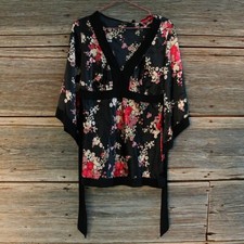 'M Heart M' VINTAGE made in USA black floral satin top