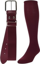 TCK Multisport Mens Size L 9-12 Maroon Baseball Sock And Belt Combo Set Pack