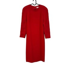 VTG Carolina Herrera Red Embroidered Sleeve Bold Shoulder Sheath Midi Dress 8