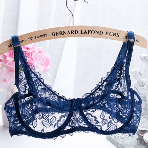 Sexy Women Underwear Bra Lace Half Cup See Through Transparent Plus Size Bras - Picture 5 of 39