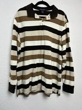 Daniel Cremieux Collection Rugby Polo Shirt XL Brown Striped Long Sleeve Cotton