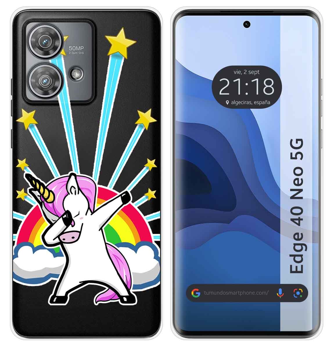 Cover Silicone Trasparente per Motorola Edge 40 Neo 5G Disegno Unicorno Fondo