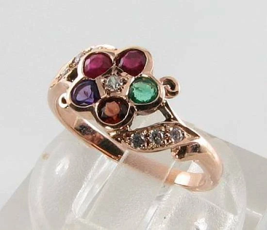 Anillo Coctel Cluster 9ct 9K Oro Rosa Rose Gold con Diamantes