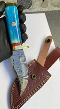 8&rdquo;Handmade/ Forged Damascus Steel Fixed Blade Knife w/Bone Handle& sheath ZH 08