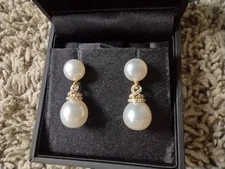 David Yurman CONTINUANCE (R) Pearl Drop Earrings w/Diamonds In 18k Gold