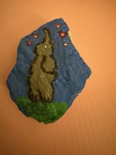 Hand Painted Rock by Bob the Man 2 Elephants 3x4