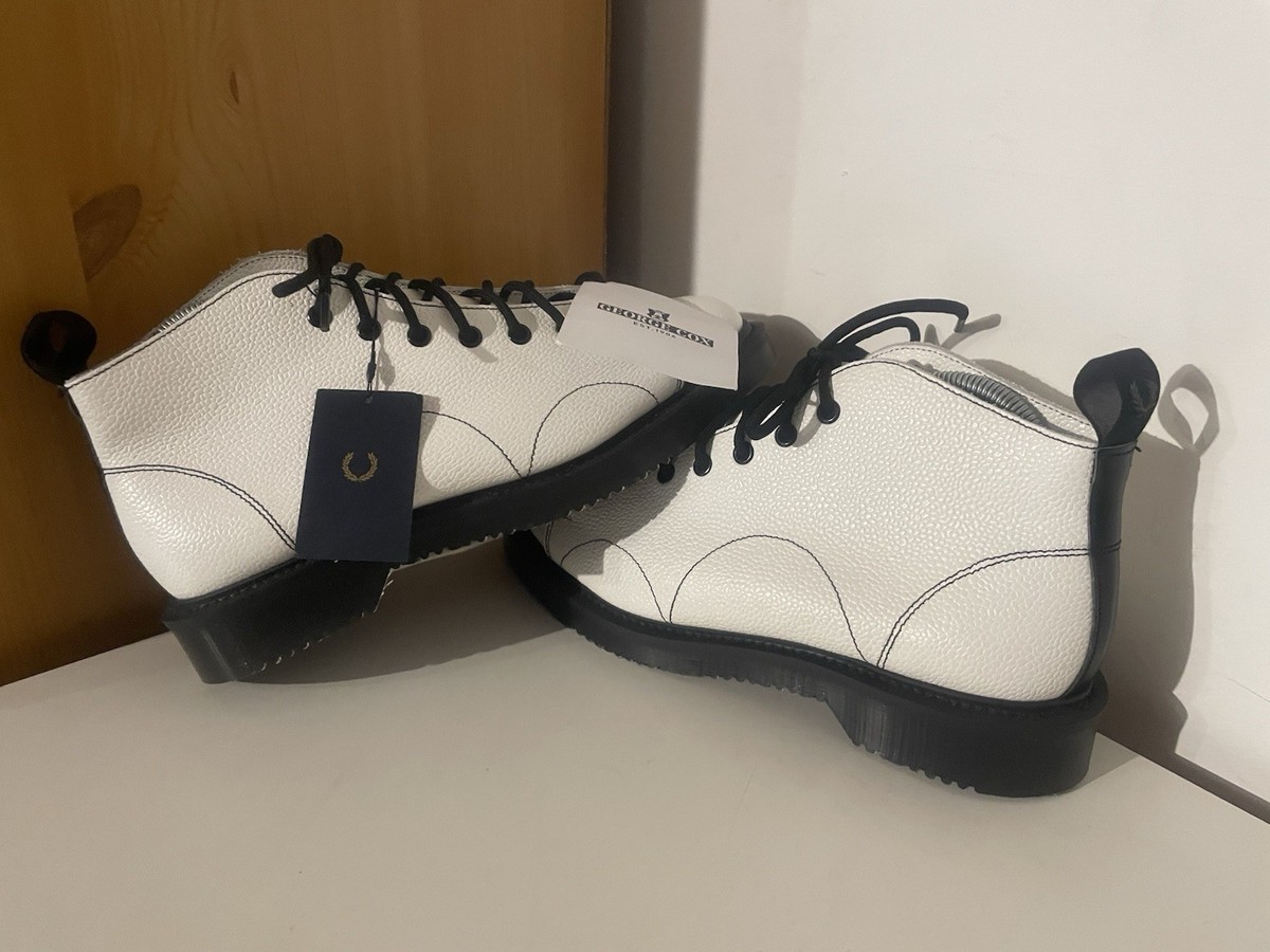 Fred Perry x George Cox White Black Leather Monkey Boots Size