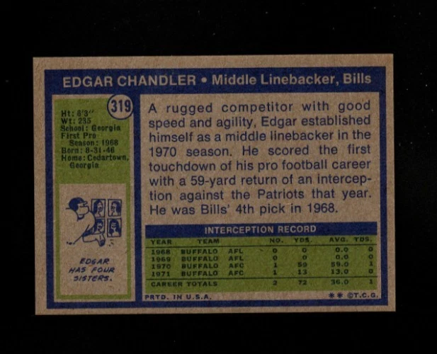 11946* 1972 Topps # 319 Edgar Chandler NM-MT - Image 2 of 2