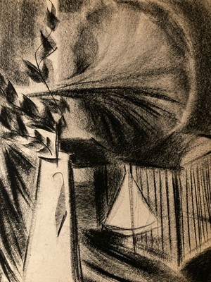 Dessin Fusain Papier Nature Morte Constructivisme 1950 Cubisme Art Cubiste XXe