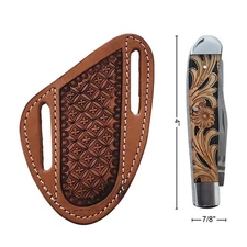 Tooled Tan Leather Knife Sheath Pancake Style Fits 4" Trapper KS-4038 Western