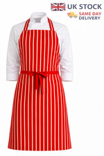 Apron Red white Striped Butcher Men’s Ladies Chef Catering Kitchen