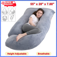 Pregnancy Pillow J-Shaped Full Body Pillow, 59" with Velvet Cover Easy to Remove