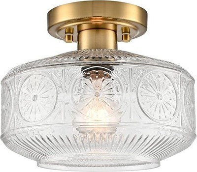 9-Inch Gold Semi Flush Mount Ceiling Light, Globe Glass Brass Fixture
