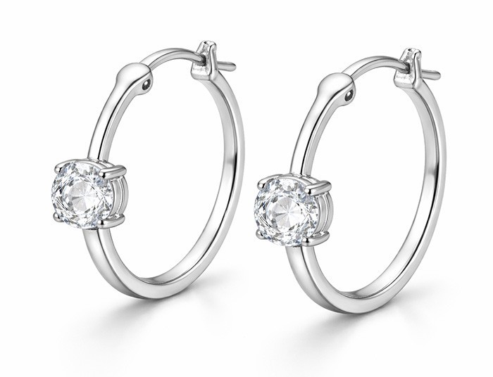 GENUINE 2.10 Ct WHITE SAPPHIRE HOOP EARRINGS .925 STERLING SILVER - New With Tag
