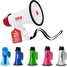 Pyle 20W Megaphone Bullhorn - 5.4'' x 8.6'' Portable Megaphone, White 