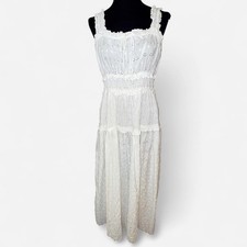 Gap x Doen White Eyelet Midi Dress Cotton Lace Tiered Smocked Button Front M