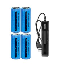 4x Flat Top 26650 Battery 3.7V Rechargeable Batteries Charger f/ LED Flashlight
